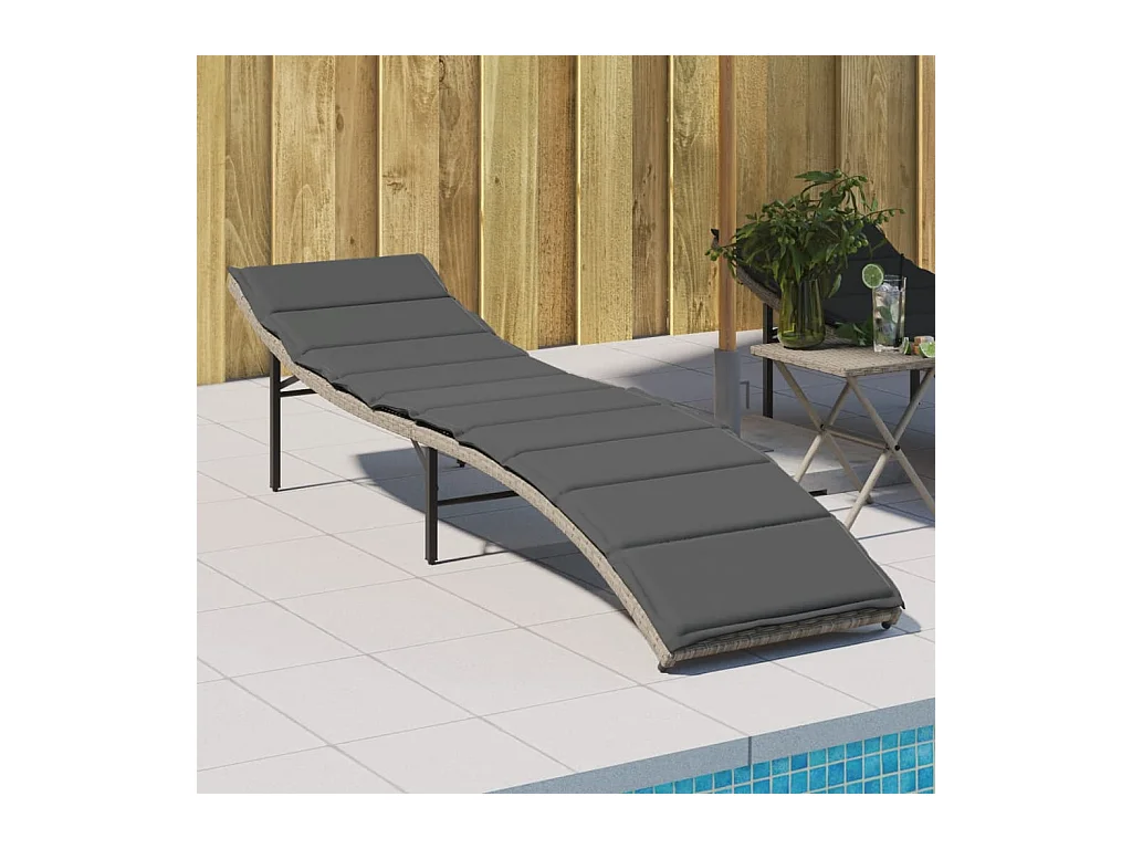 Lichtgrijze chaise longue en kussen 55x199x50 cm geweven hars