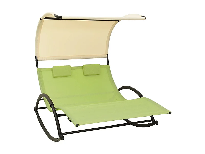 Dubbele chaise longue met groene en crèmekleurige textileen kap