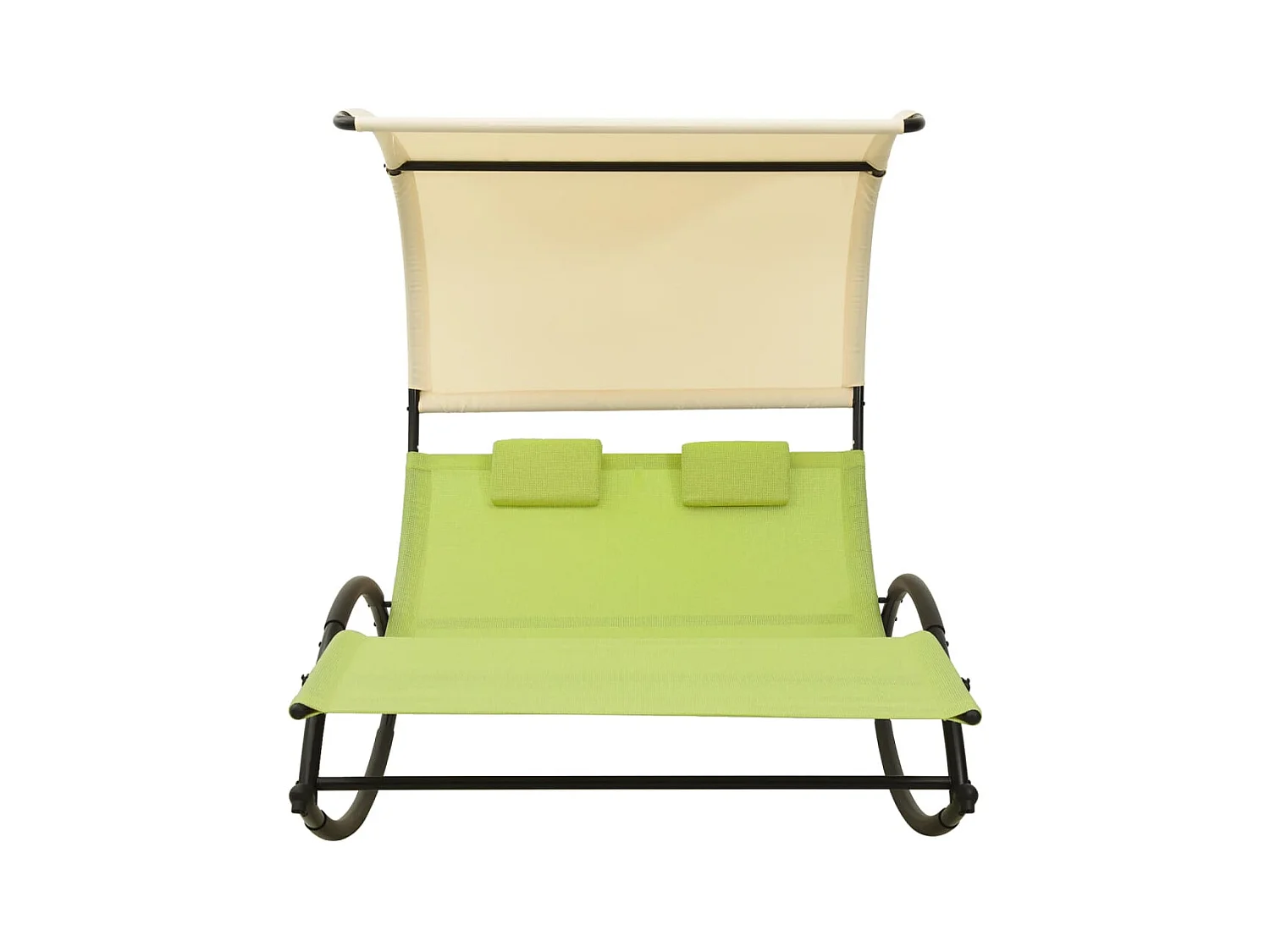 Dubbele chaise longue met groene en crèmekleurige textileen kap