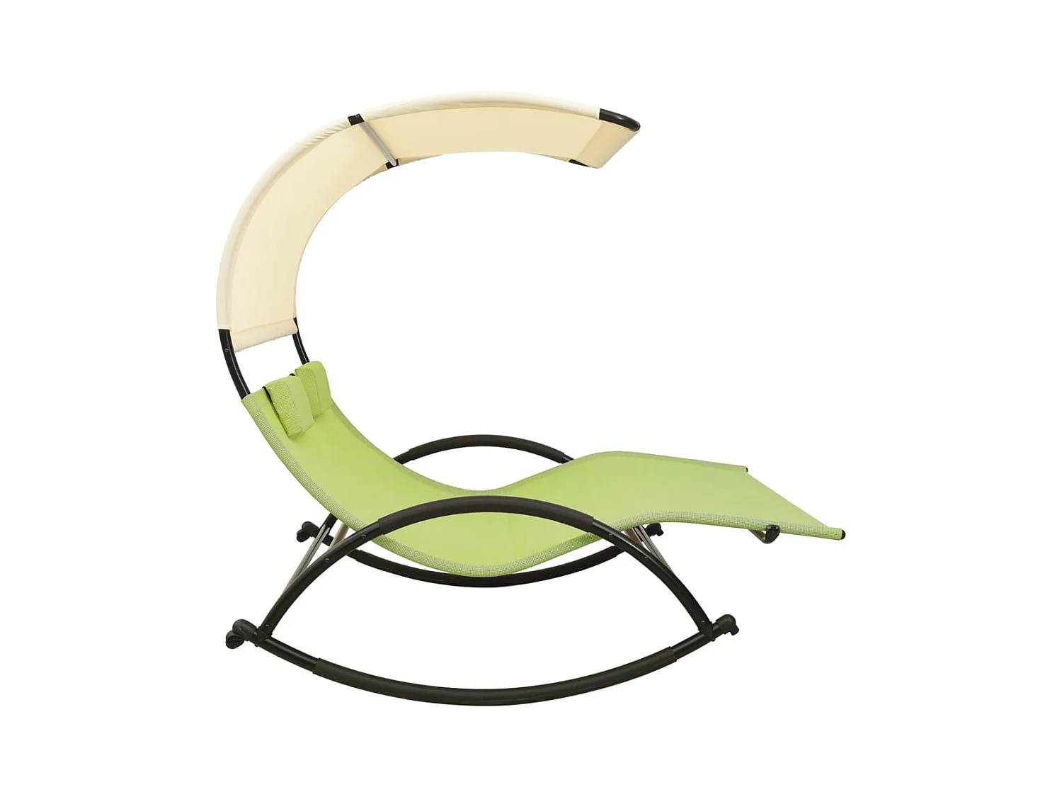 Dubbele chaise longue met groene en crèmekleurige textileen kap