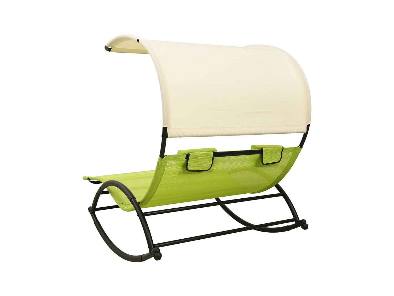 Dubbele chaise longue met groene en crèmekleurige textileen kap