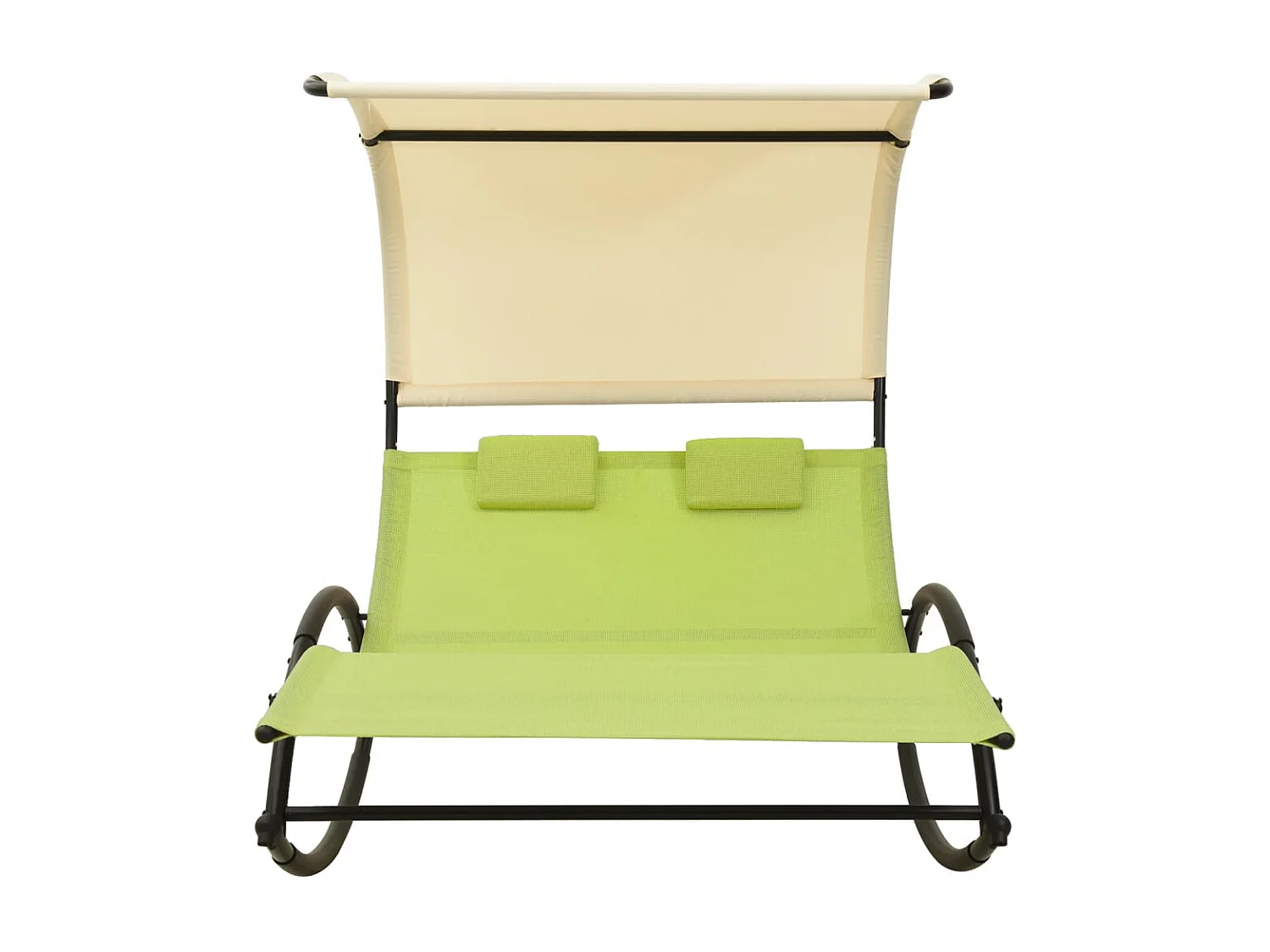Chaise longue doble con dosel de textilene verde y crema