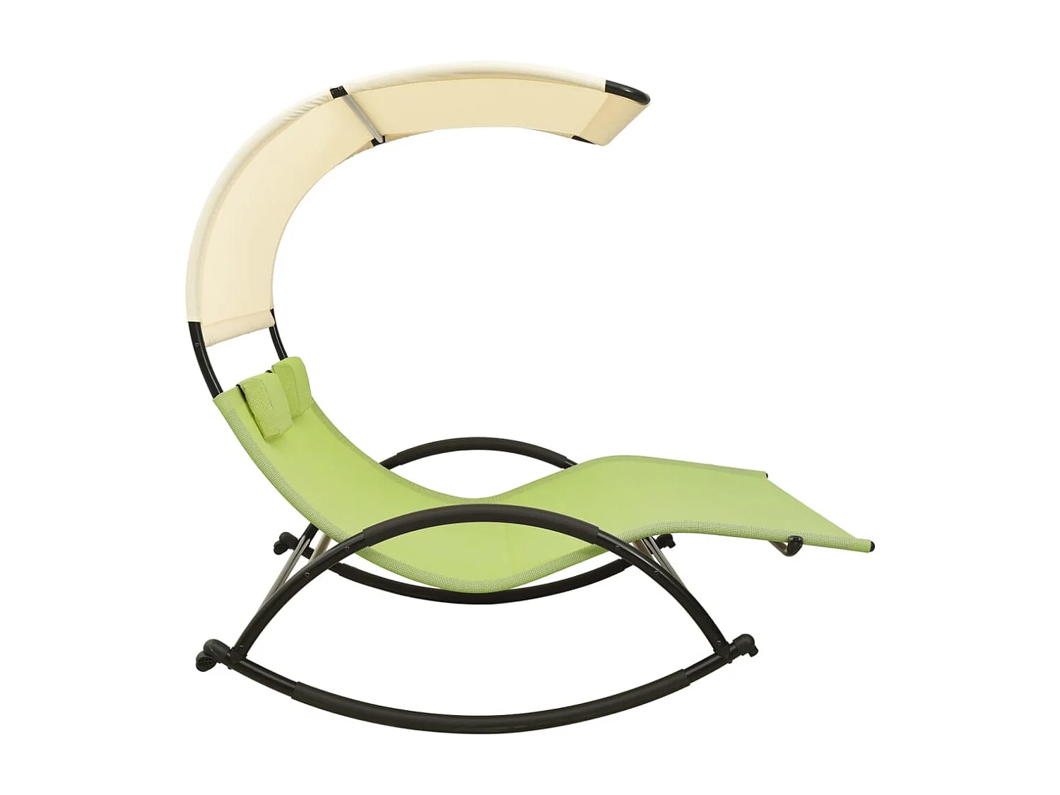 Chaise longue doble con dosel de textilene verde y crema