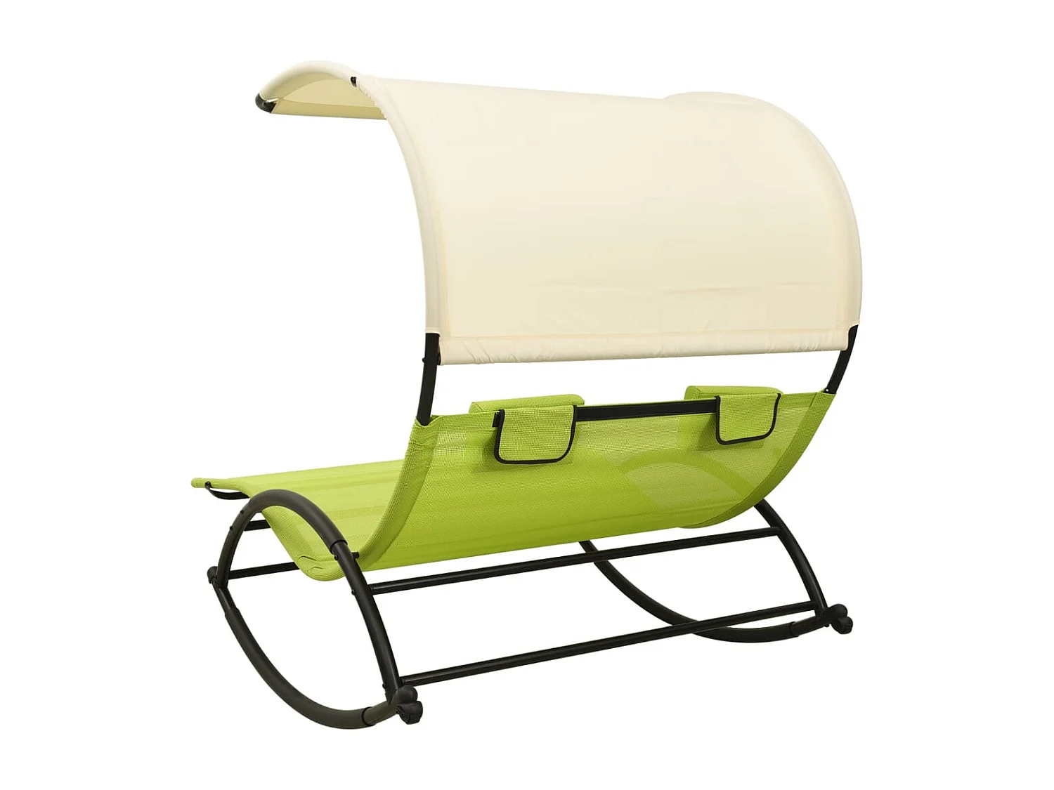 Chaise longue doble con dosel de textilene verde y crema