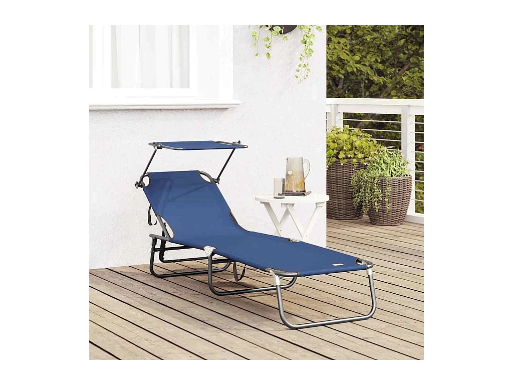 Opvouwbare loungestoel met blauwe kap in 600D Oxford-stof