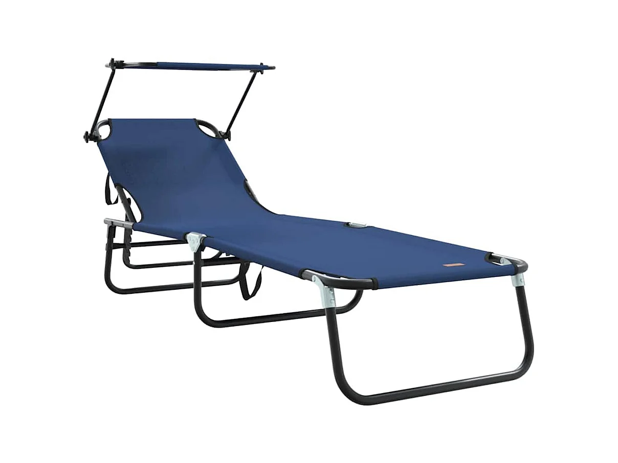 Chaise longue pliable avec auvent bleu en tissu oxford 600D