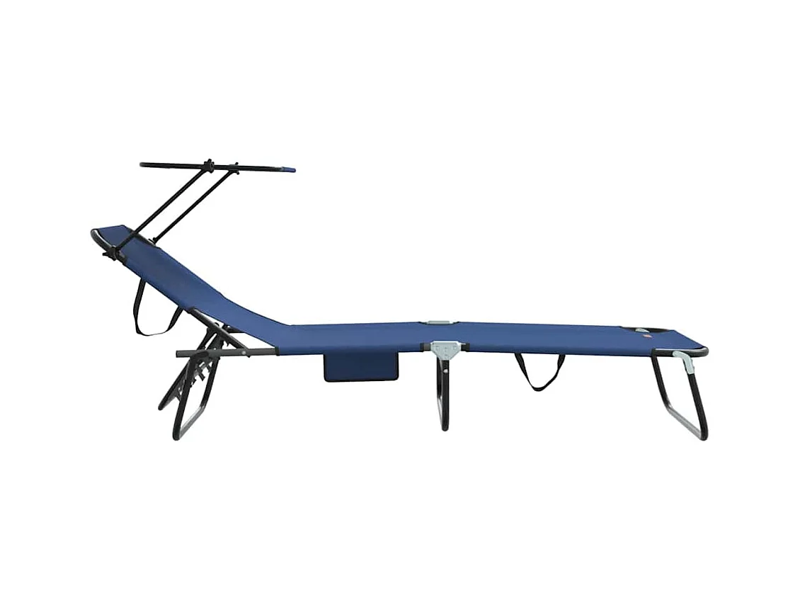 Chaise longue pliable avec auvent bleu en tissu oxford 600D