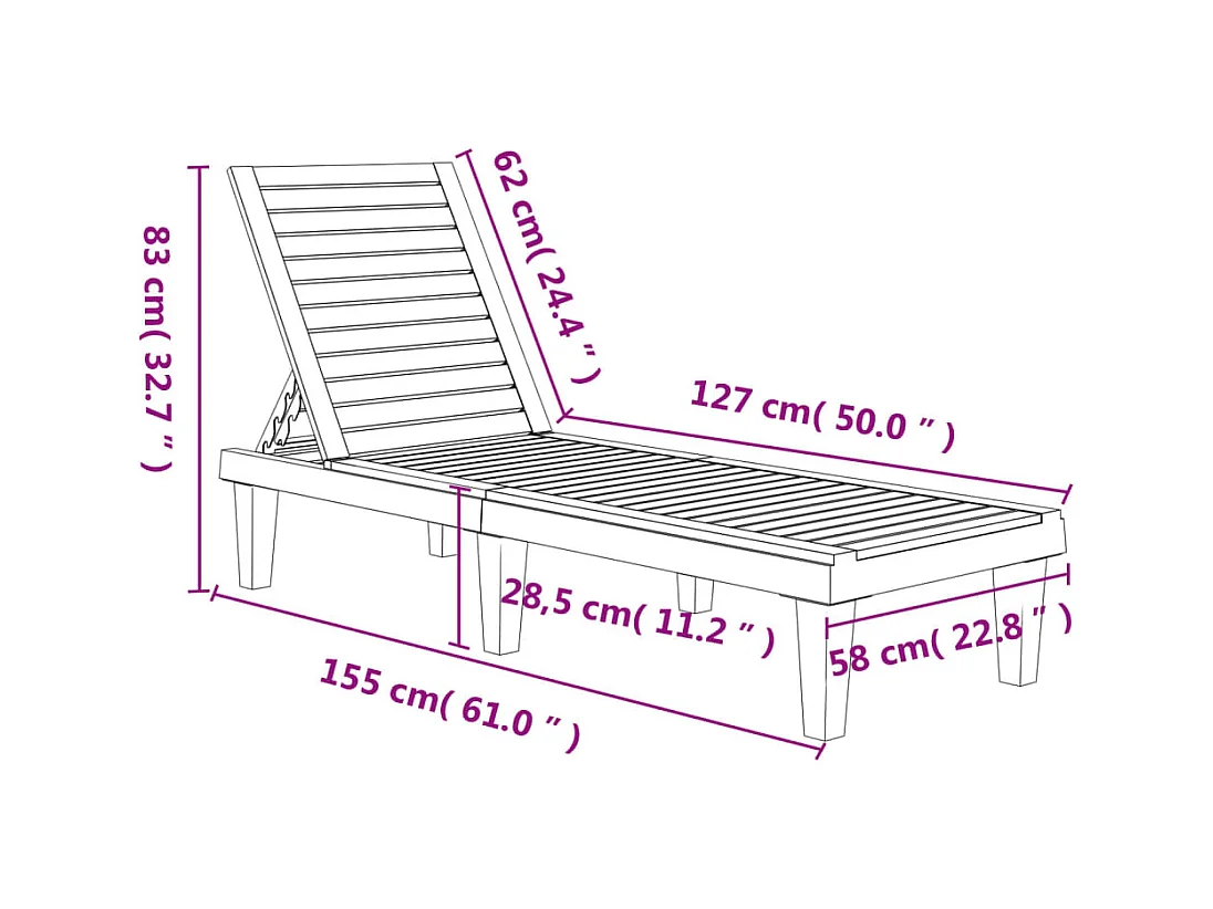 Zwarte chaise longue 155x58x83 cm polypropyleen