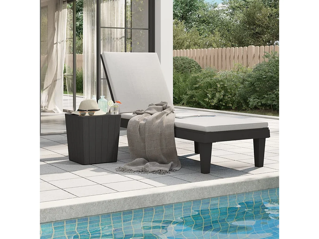 Chaise longue nera 155x58x83 cm polipropilene