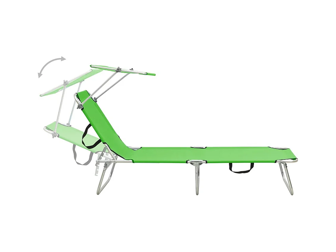 Chaise longue pliable avec auvent acier vert pomme