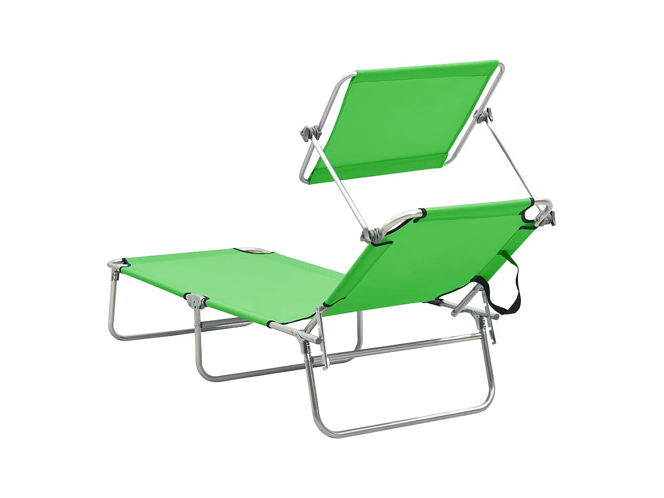Chaise longue pliable avec auvent acier vert pomme