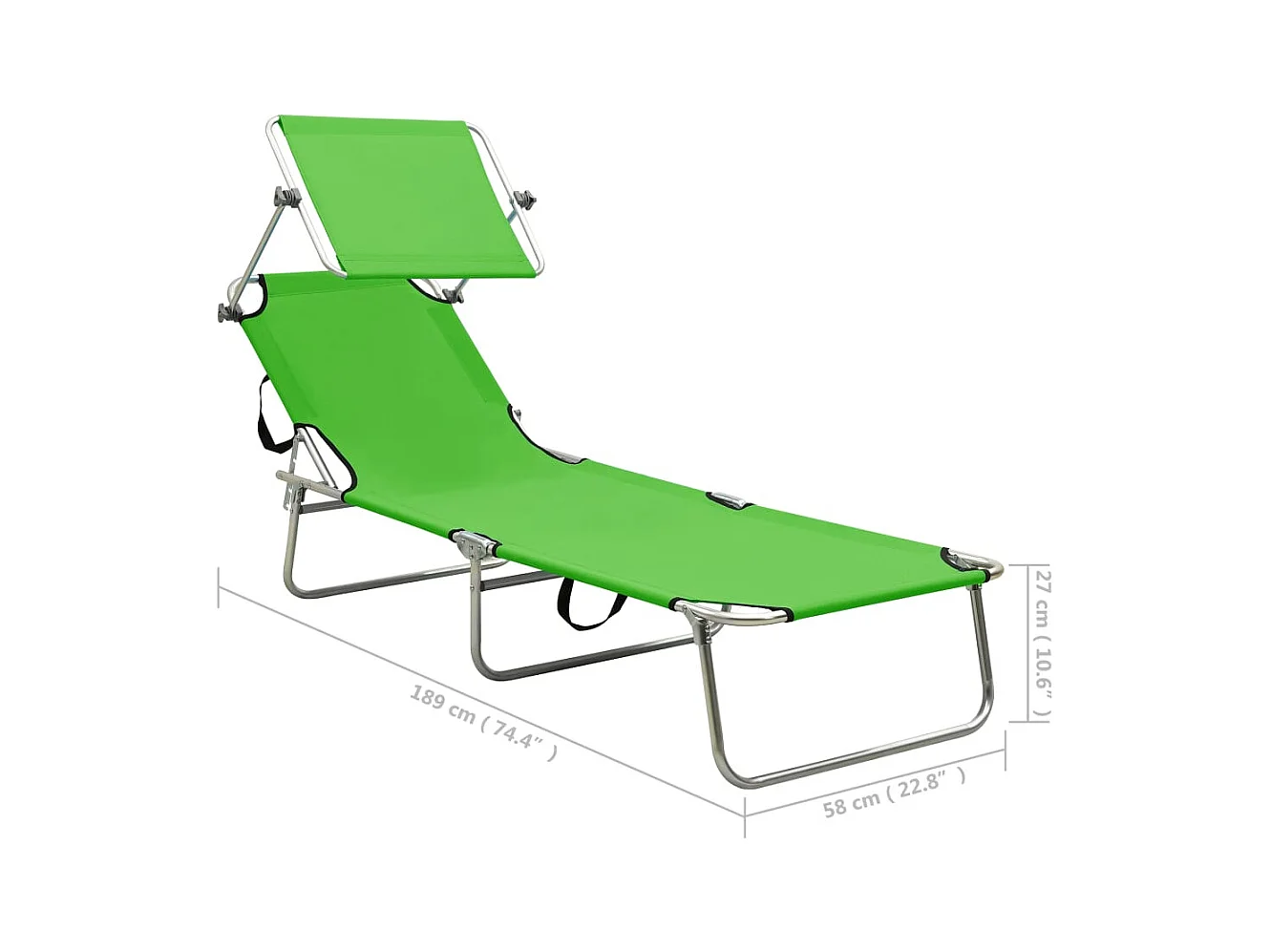 Chaise longue pliable avec auvent acier vert pomme