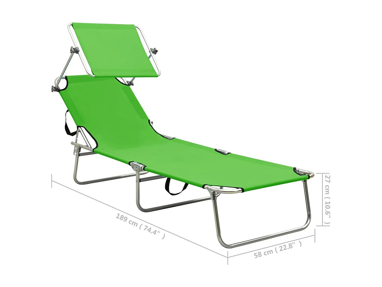 Chaise longue pliable avec auvent acier vert pomme