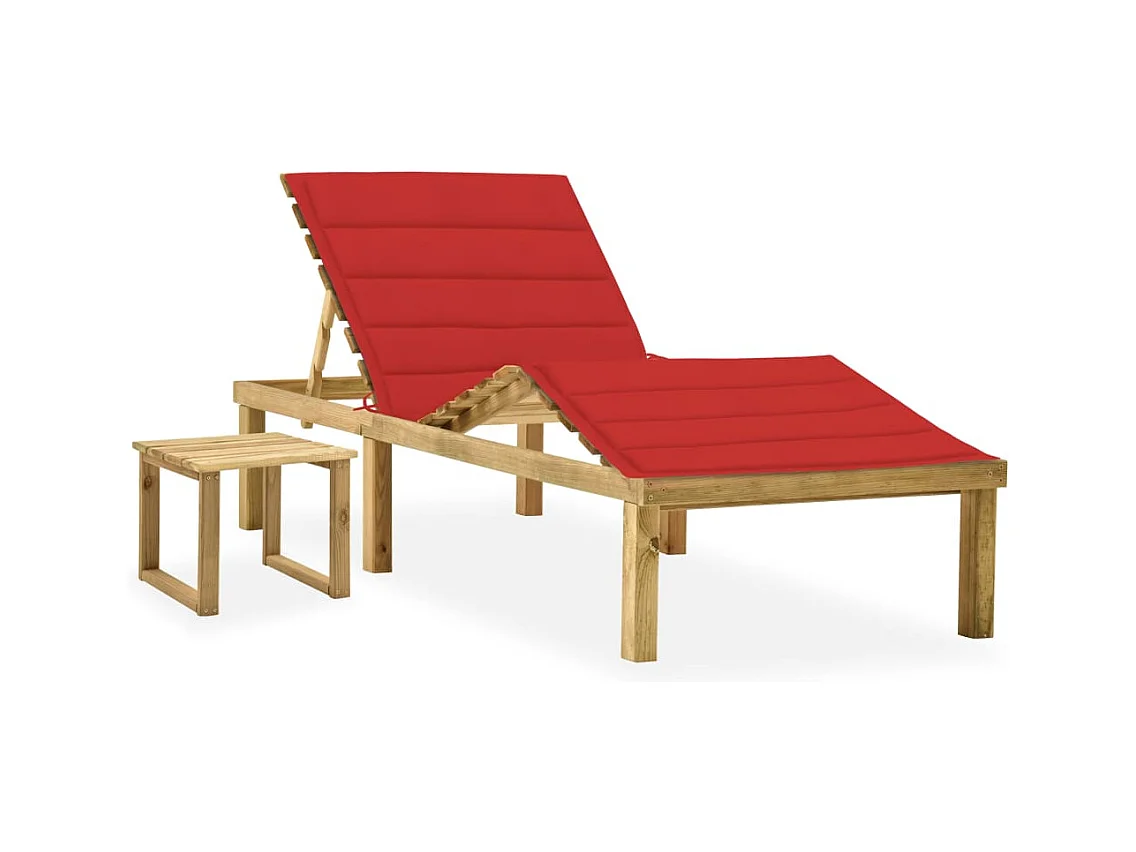 Chaise longue de jardin avec table et coussin Pin imprégné