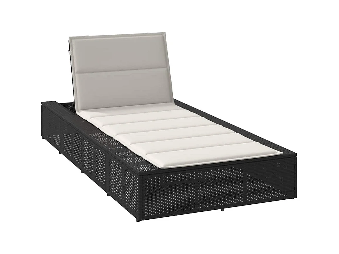 Sdraio con cuscino galleggiante nero in resina intrecciata