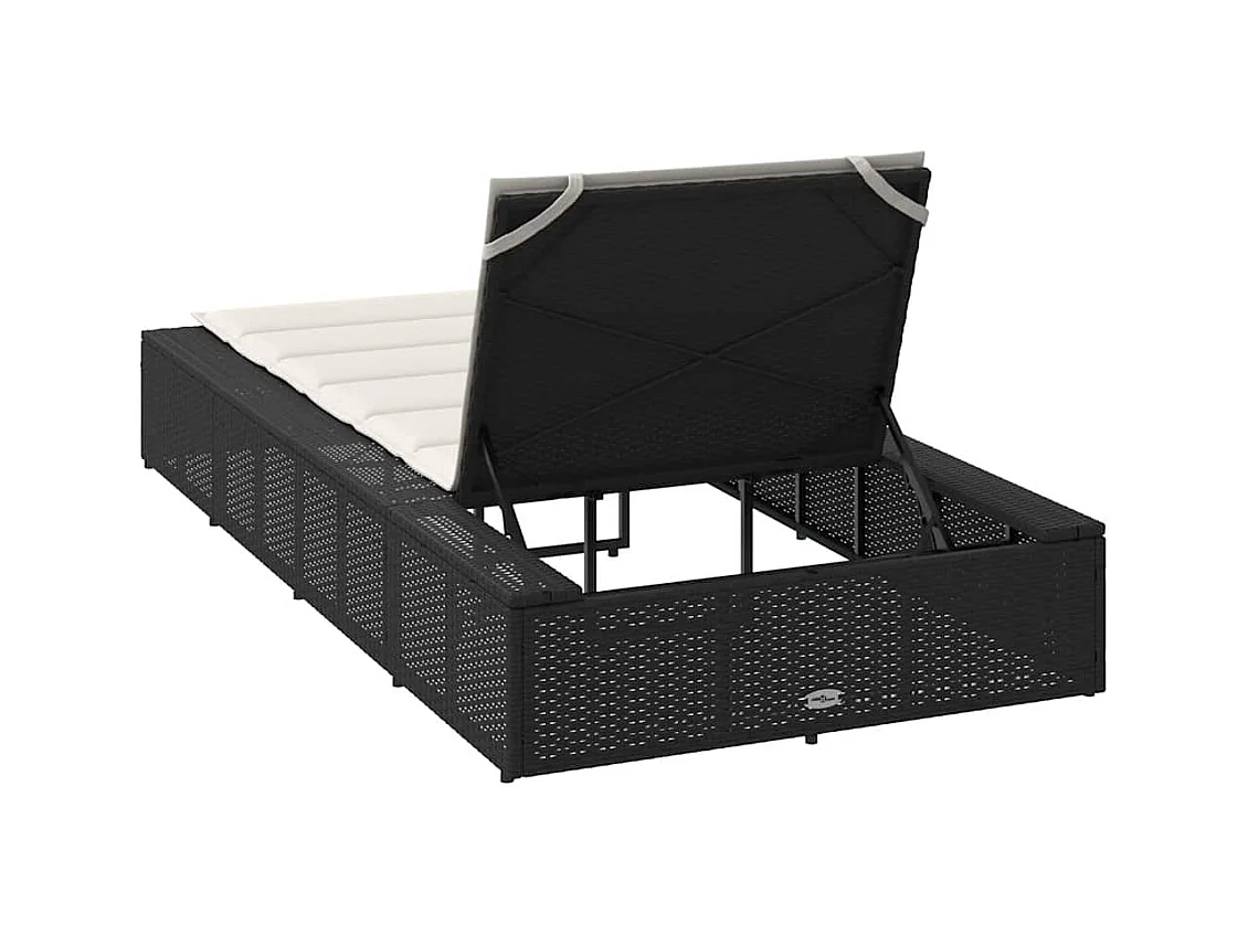 Sdraio con cuscino galleggiante nero in resina intrecciata