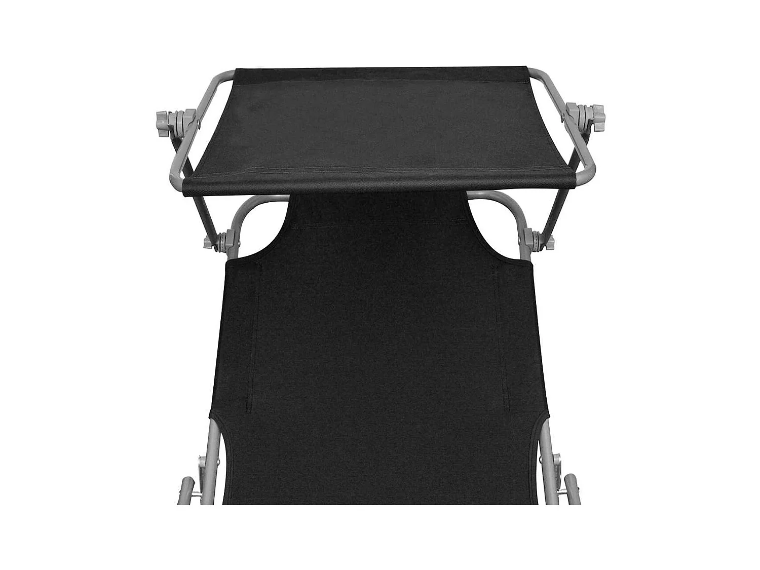 Chaise longue pliable avec auvent acier et tissu noir