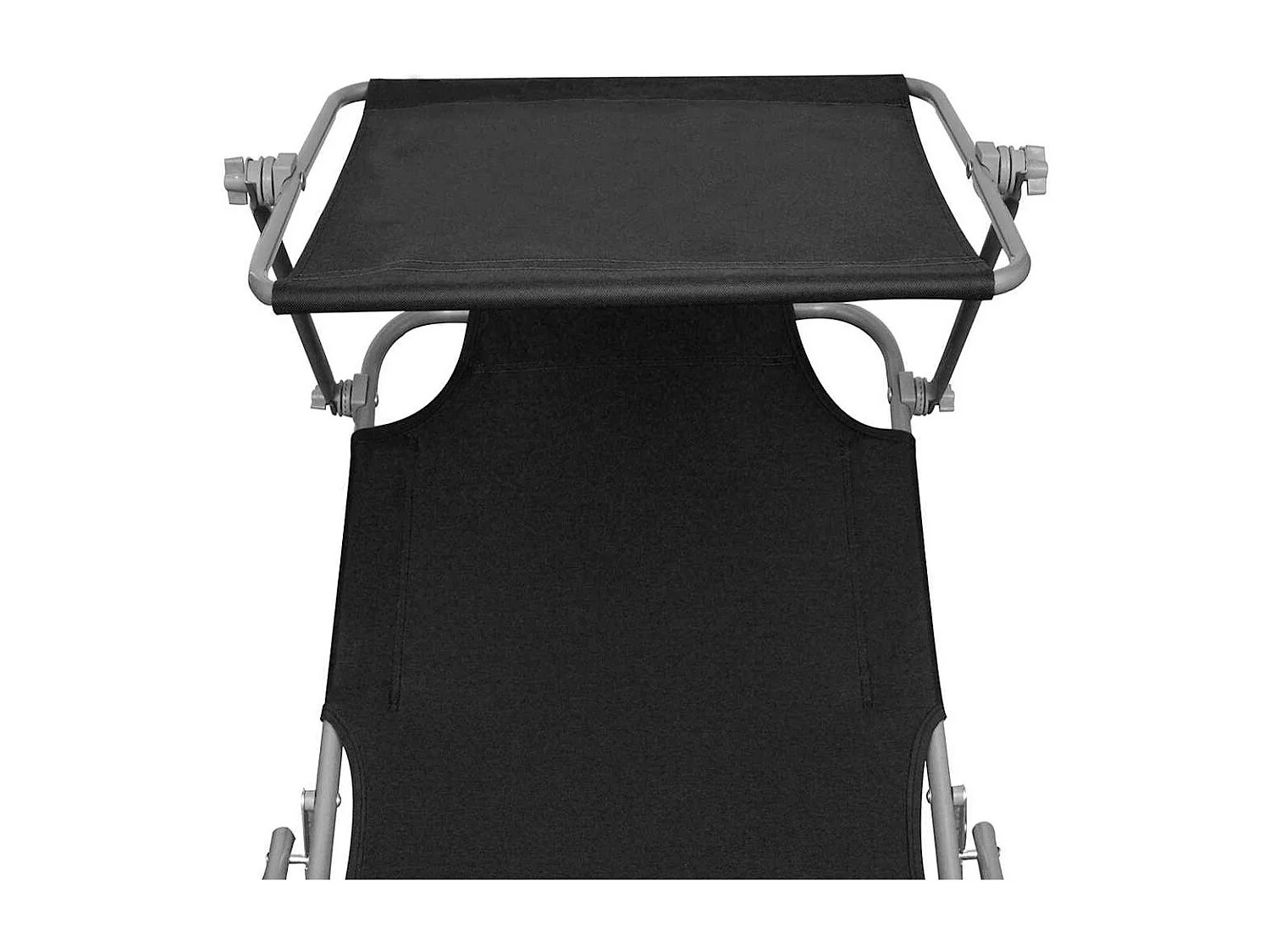 Chaise longue pliable avec auvent acier et tissu noir