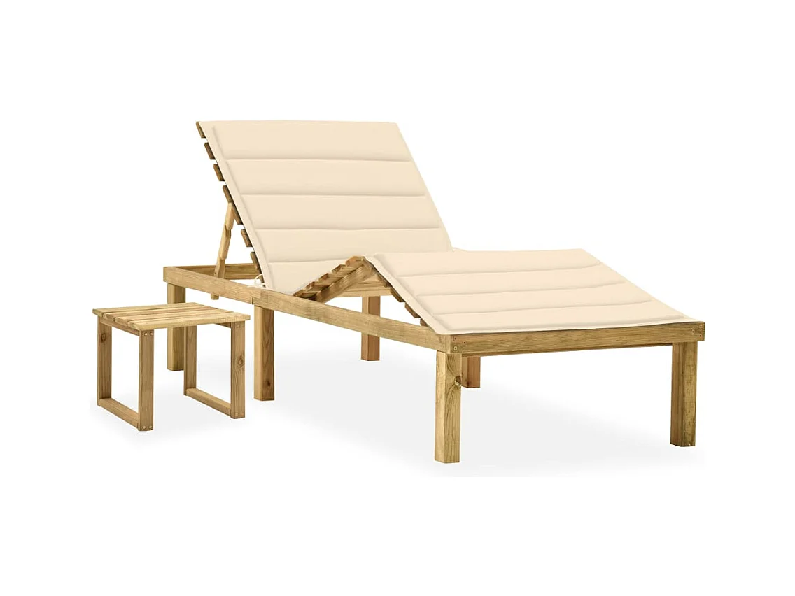 Chaise longue de jardin avec table et coussin Pin imprégné
