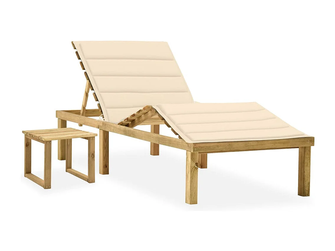 Chaise longue de jardin avec table et coussin Pin imprégné