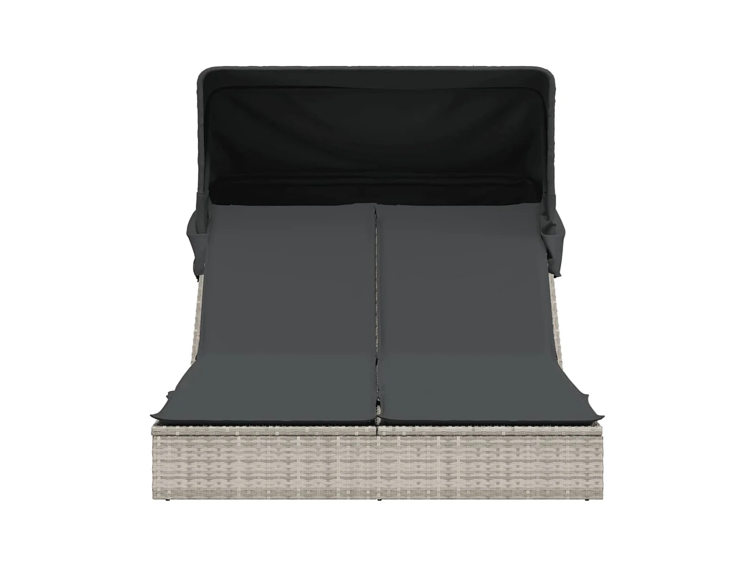 Chaise longue doble con dosel y cojines de ratán gris claro