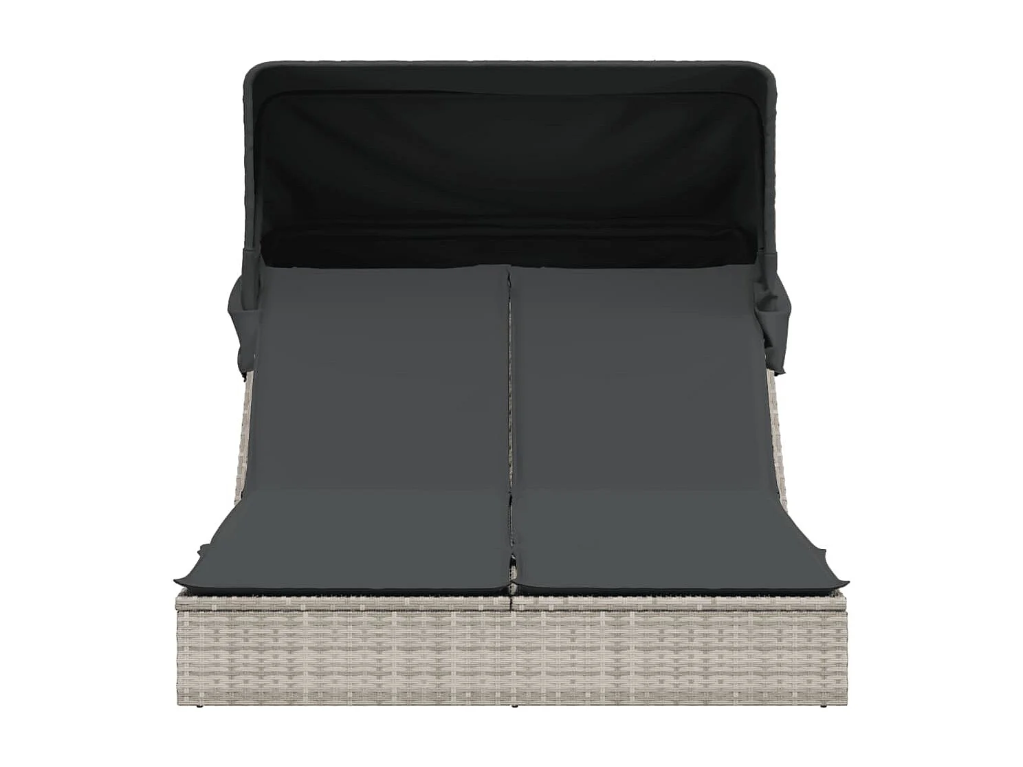 Doppel-Chaiselongue mit Baldachin und hellgrauen Rattankissen