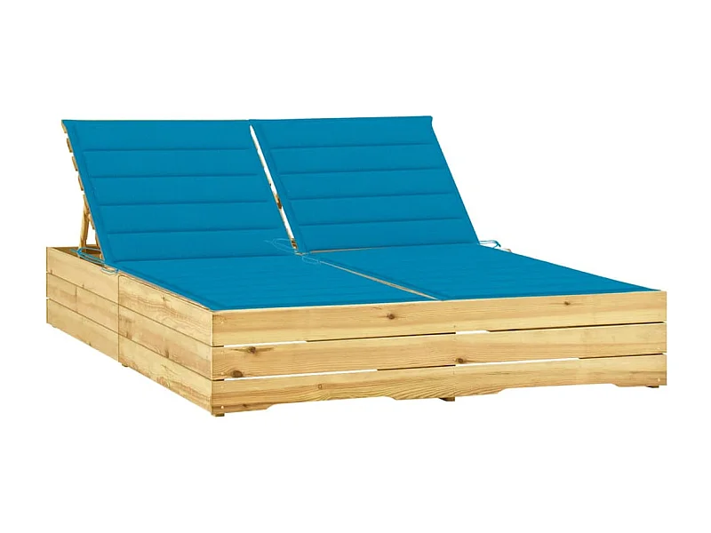 Chaise longue double et coussins bleu Bois de pin imprégné