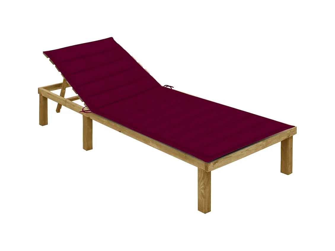 Chaise longue avec coussin bordeaux Bois de pin imprégné
