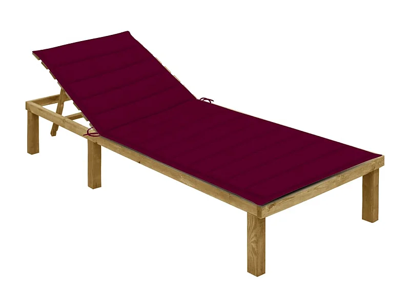 Chaise longue avec coussin bordeaux Bois de pin imprégné