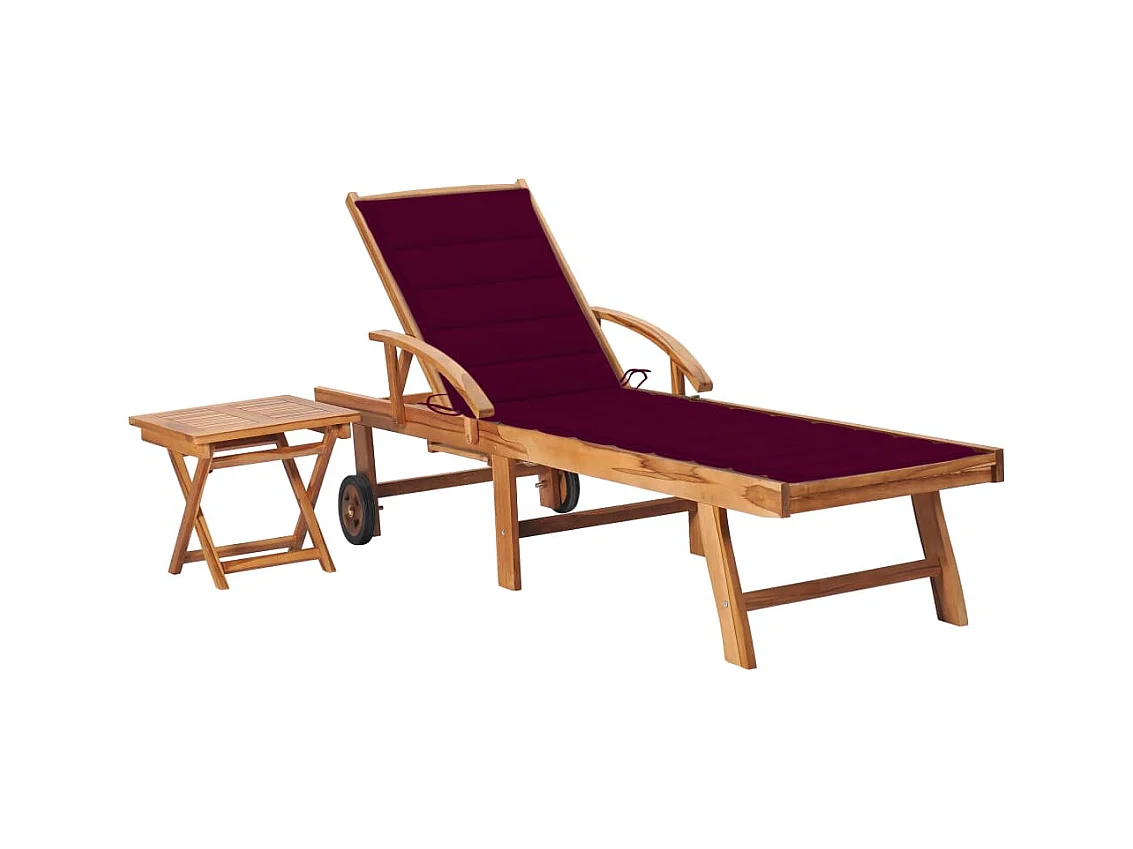 Chaise longue avec table et coussin Bois de teck solide
