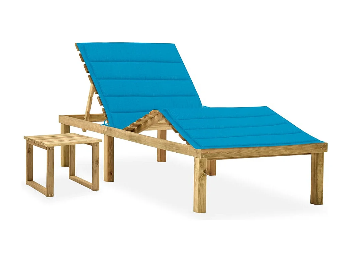 Chaise longue de jardin avec table et coussin Pin imprégné