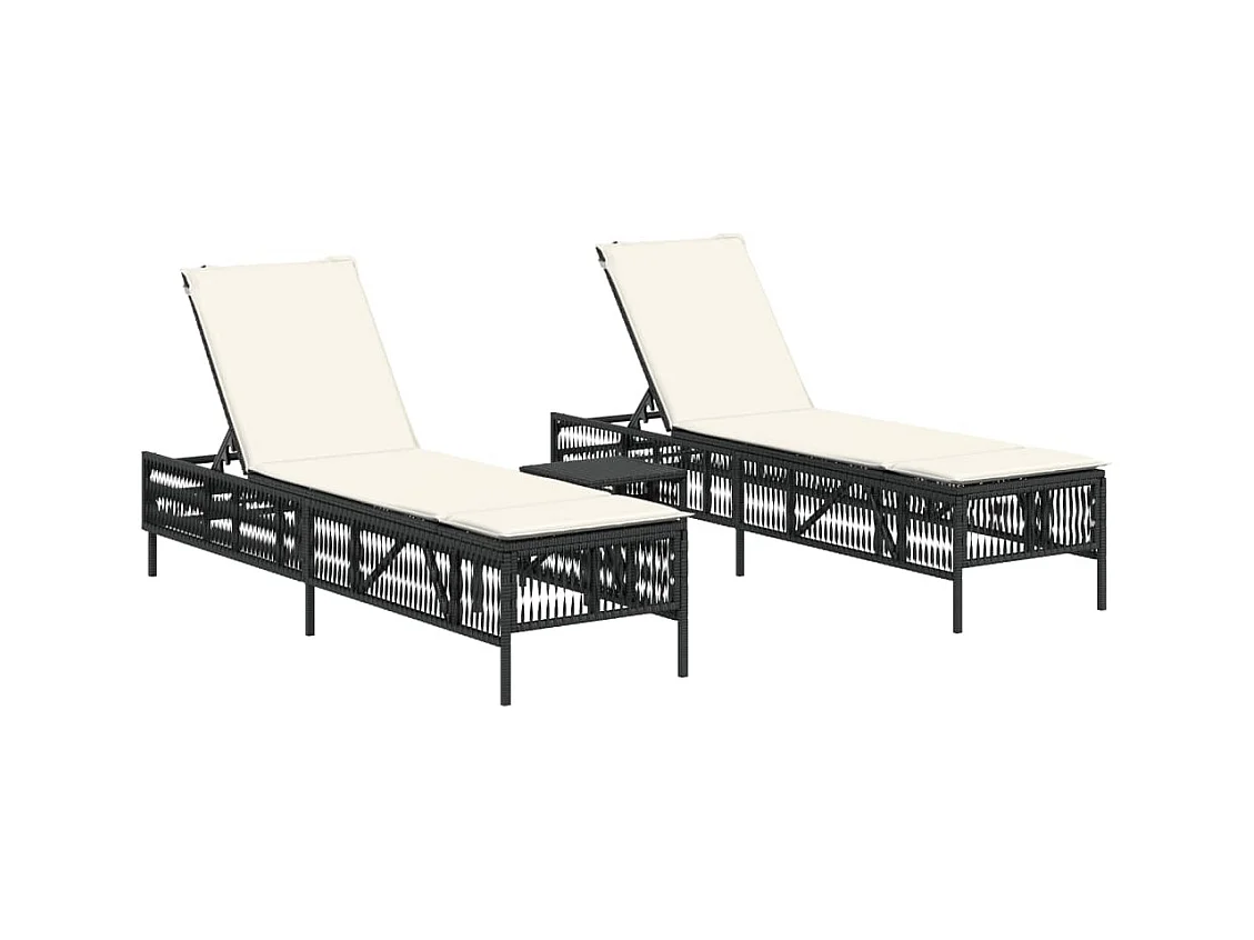 Set van 2 ligstoelen met zwarte kunsthars rieten tafel