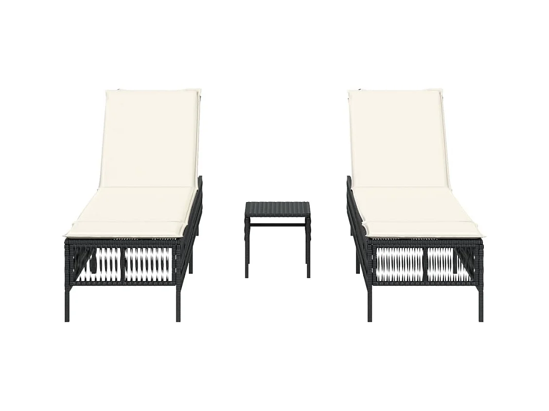 Set van 2 ligstoelen met zwarte kunsthars rieten tafel