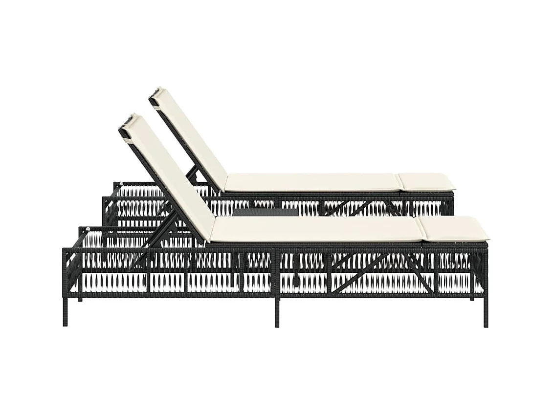 Set van 2 ligstoelen met zwarte kunsthars rieten tafel