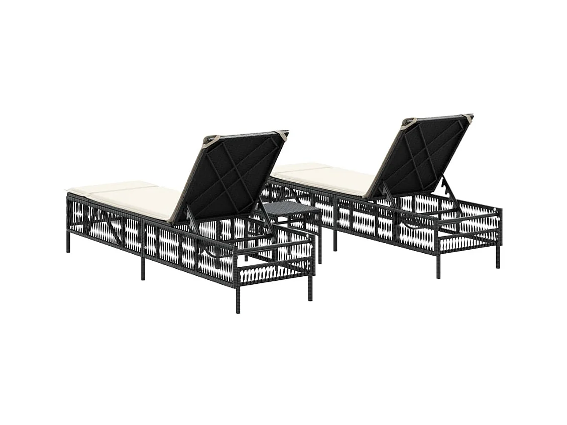 Set van 2 ligstoelen met zwarte kunsthars rieten tafel