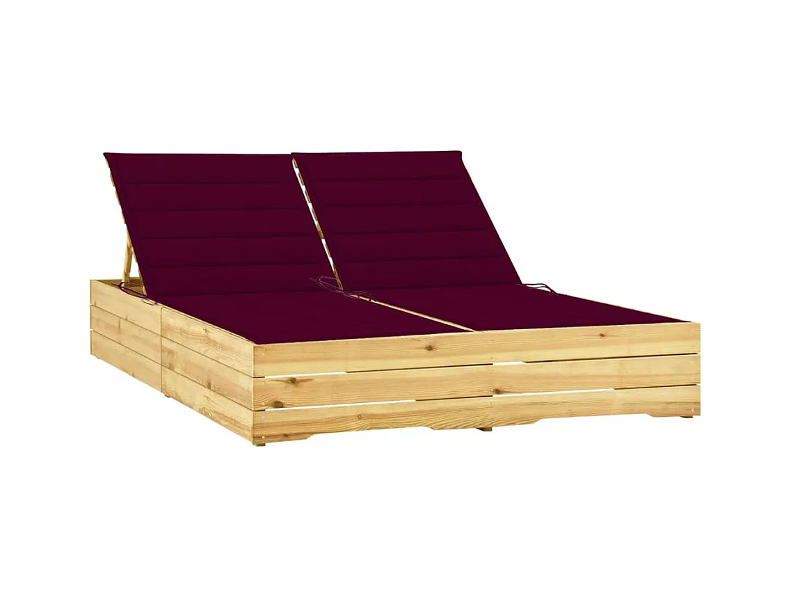 Chaise longue double et coussins bordeaux Bois de pin imprégné
