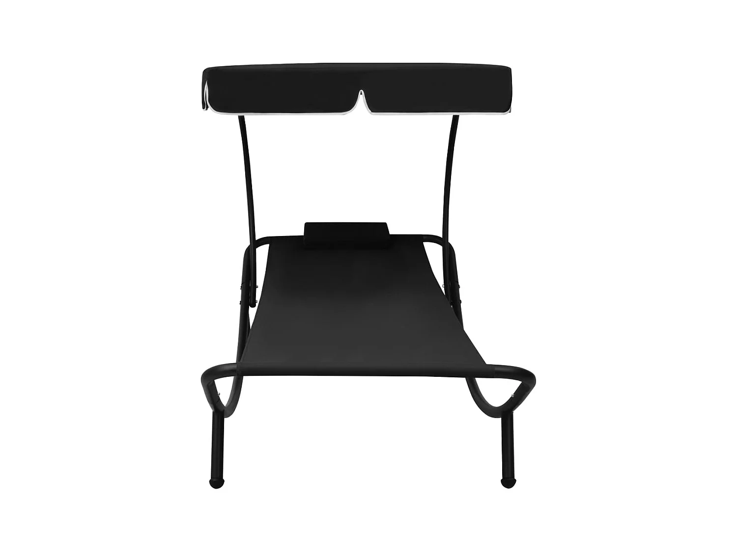 Lit de repos d'extérieur avec auvent et oreiller Noir