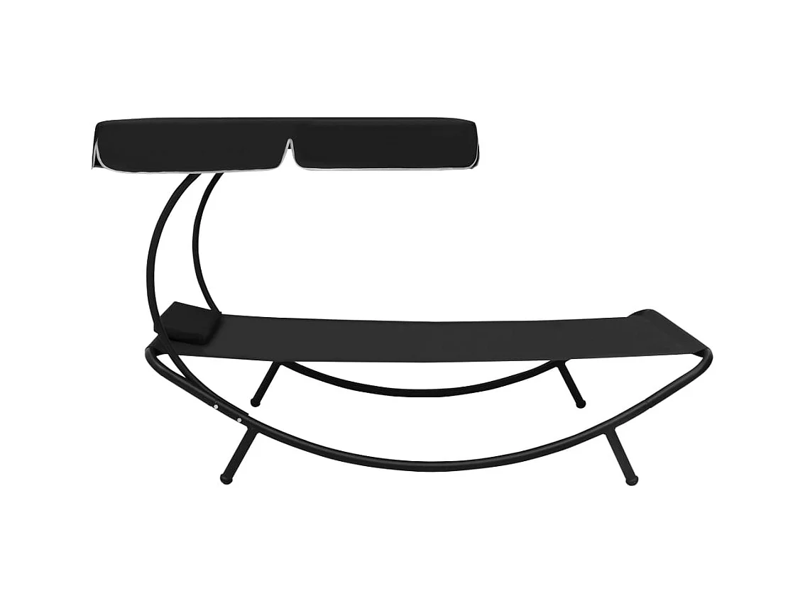 Lit de repos d'extérieur avec auvent et oreiller Noir