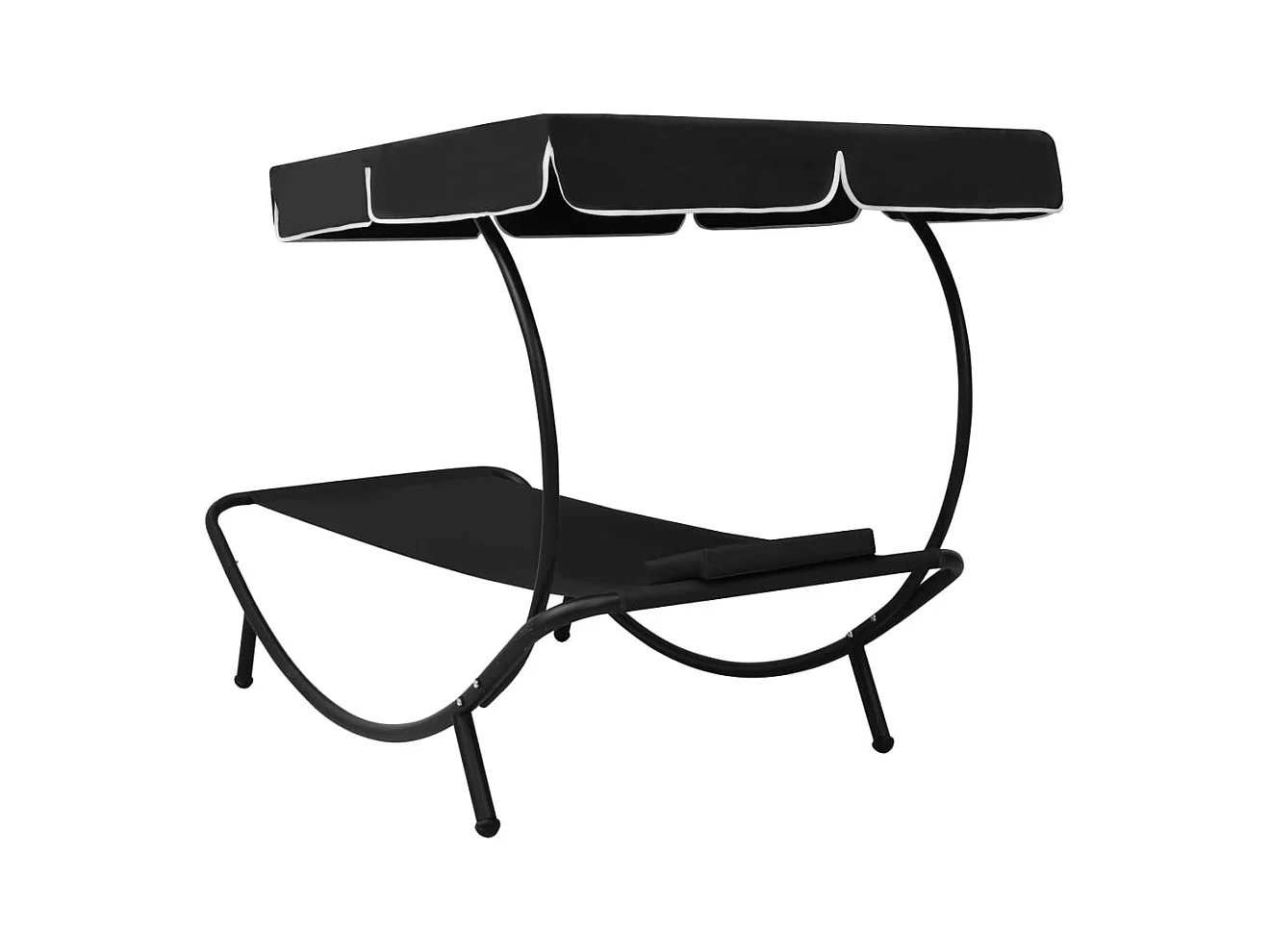 Lit de repos d'extérieur avec auvent et oreiller Noir