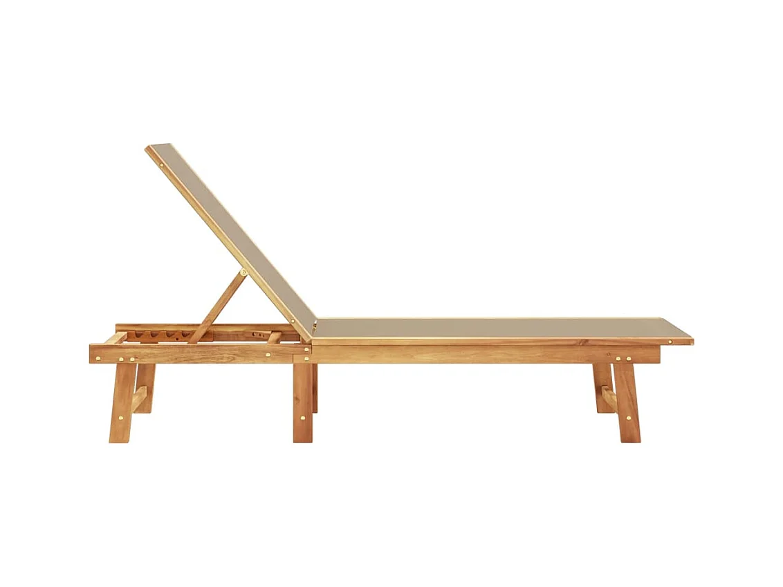 Taupe chaise longue gemaakt van massief acaciahout en textileen