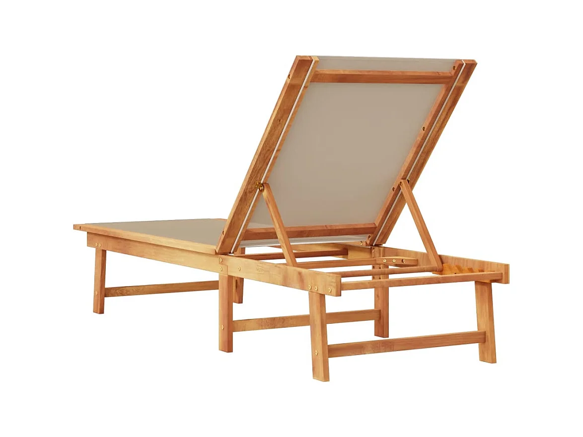 Taupe chaise longue gemaakt van massief acaciahout en textileen