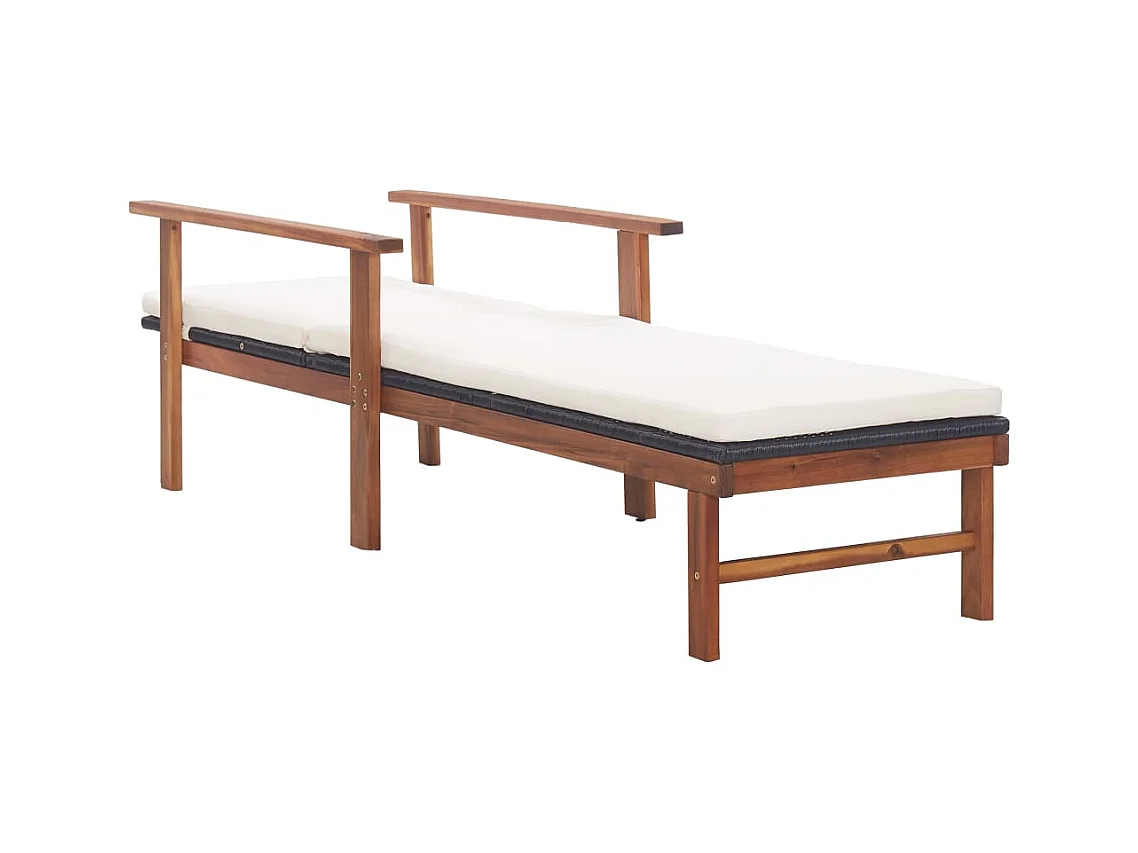 Loungestoel en kussen Wicker hars en acacia hout Zwart