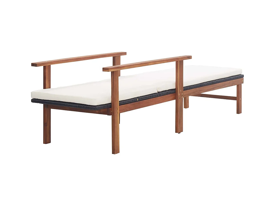 Loungestoel en kussen Wicker hars en acacia hout Zwart