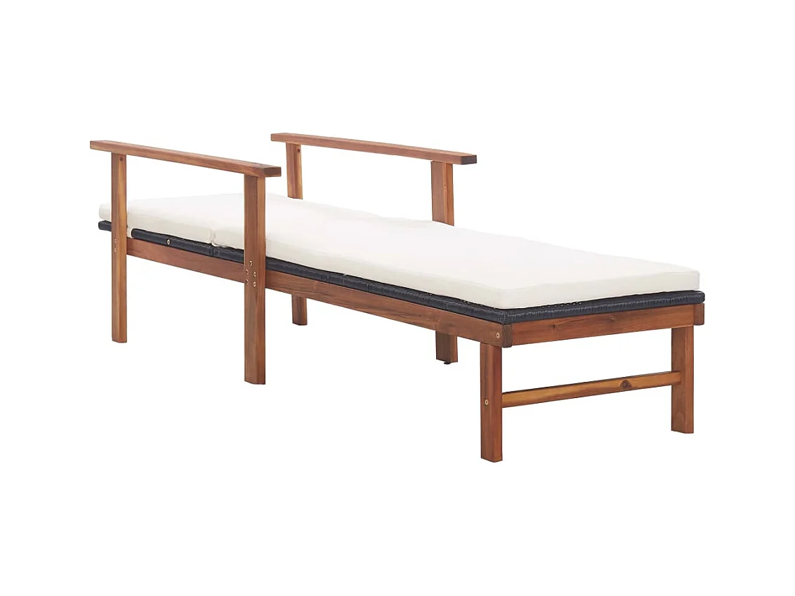 Loungestoel en kussen Wicker hars en acacia hout Zwart