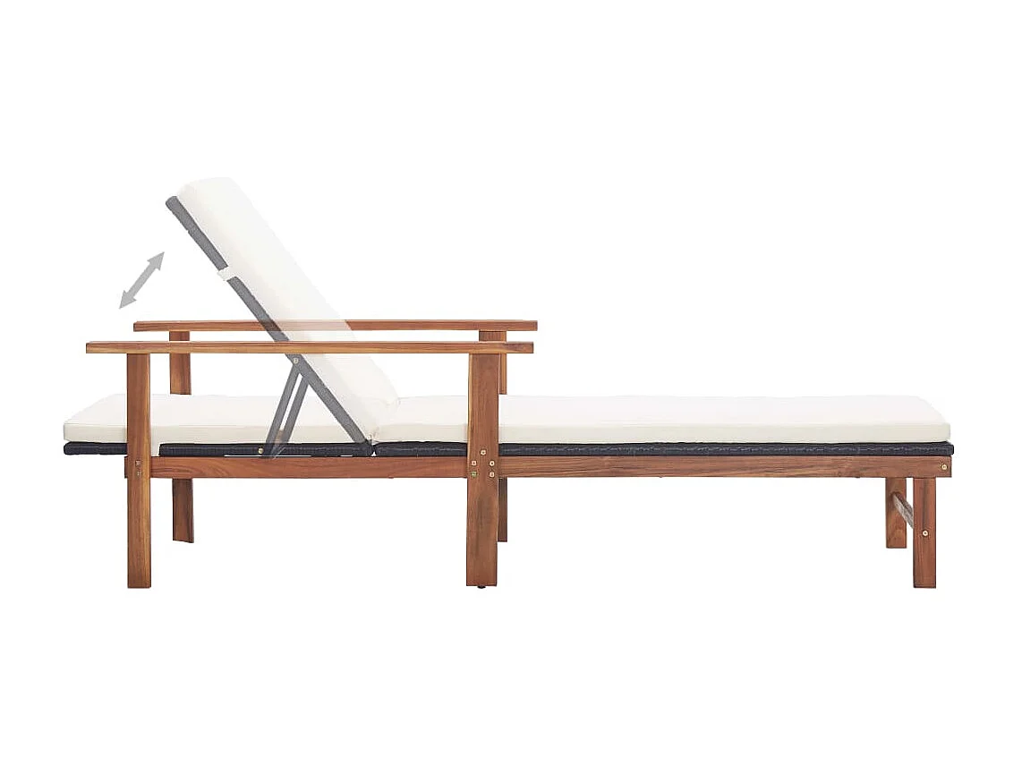 Loungestoel en kussen Wicker hars en acacia hout Zwart