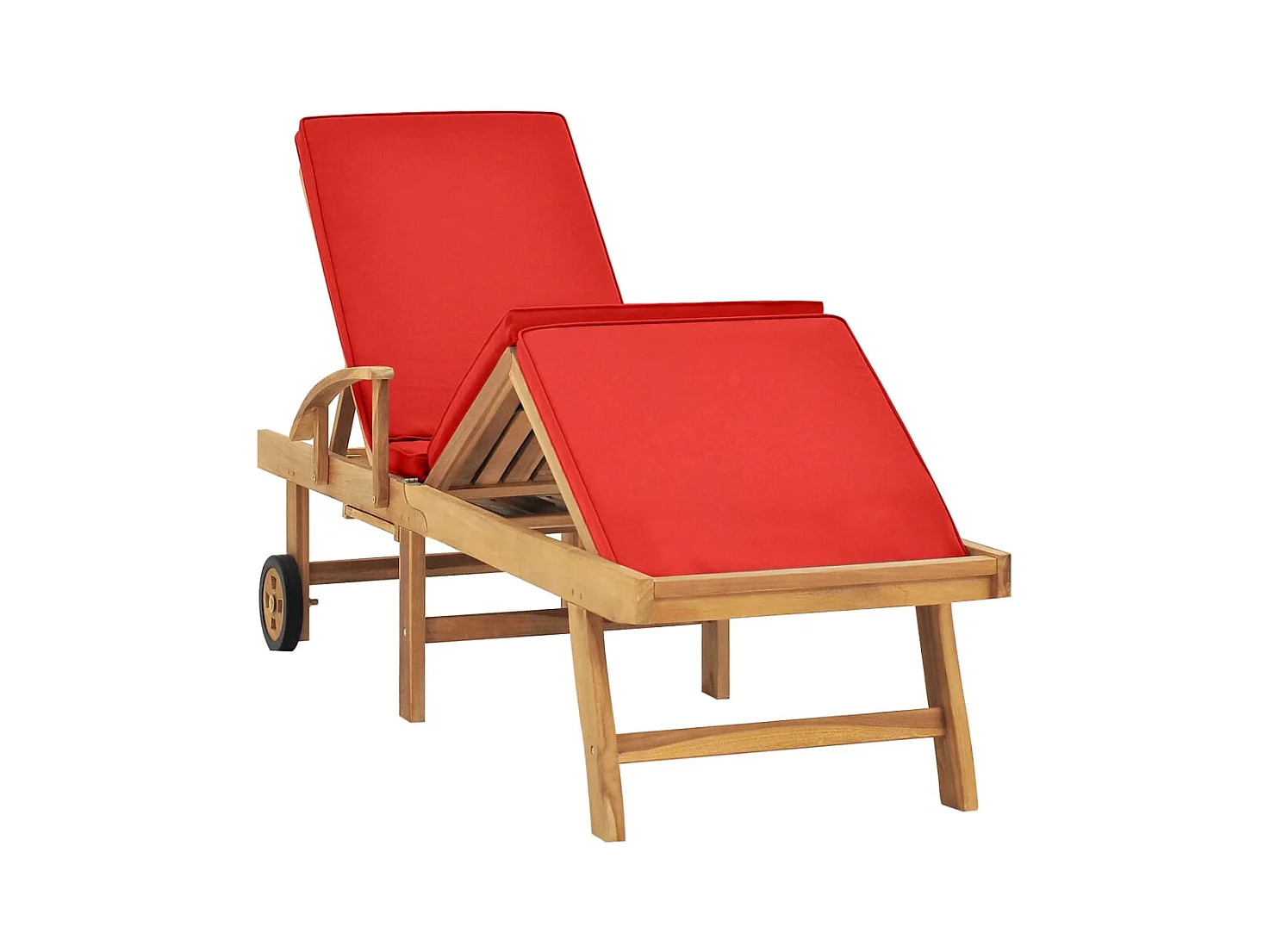 Chaise longue avec coussin Bois de teck solide Rouge