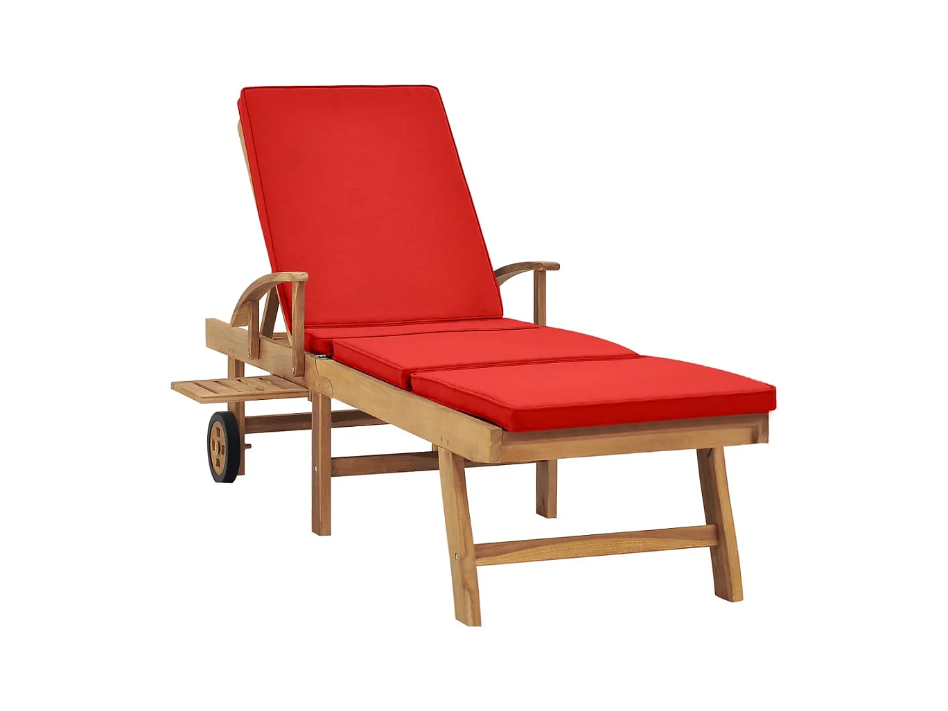Chaise longue avec coussin Bois de teck solide Rouge