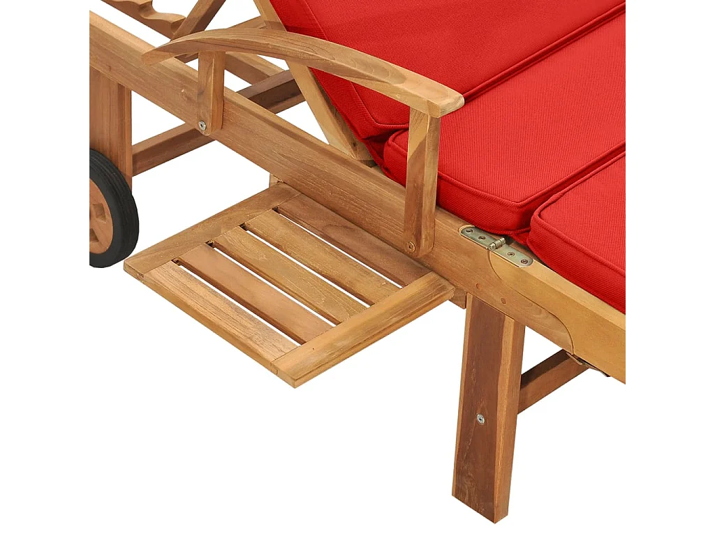 Chaise longue avec coussin Bois de teck solide Rouge