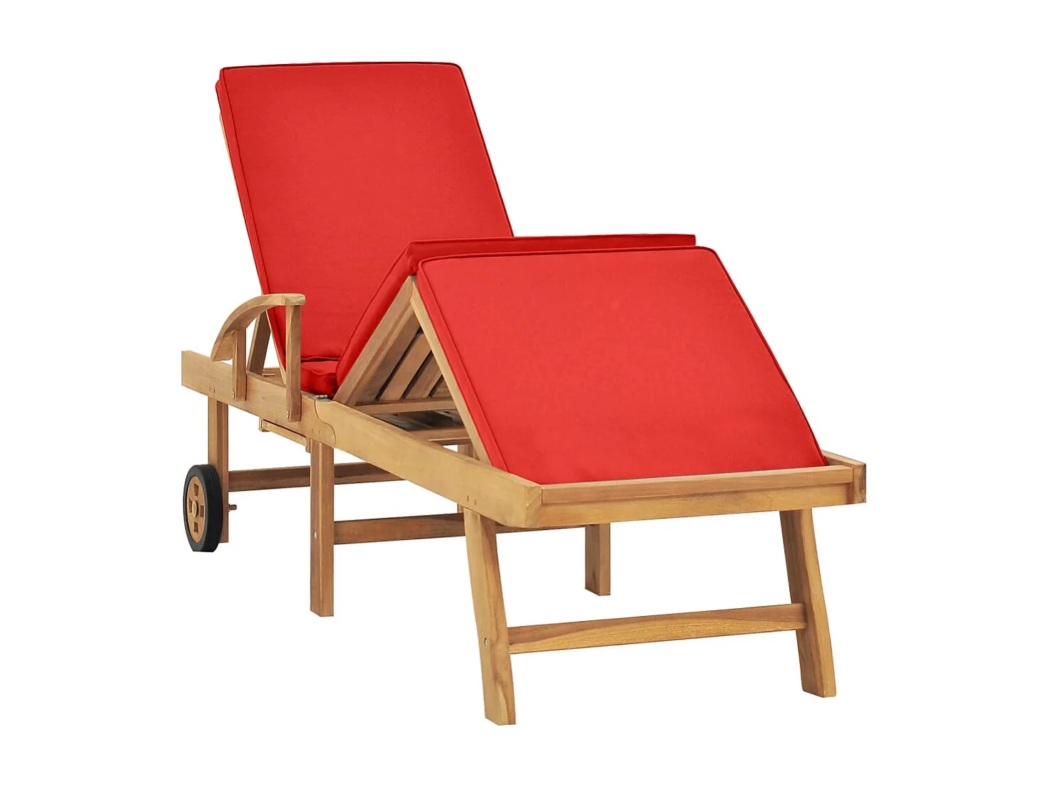 Chaise longue avec coussin Bois de teck solide Rouge