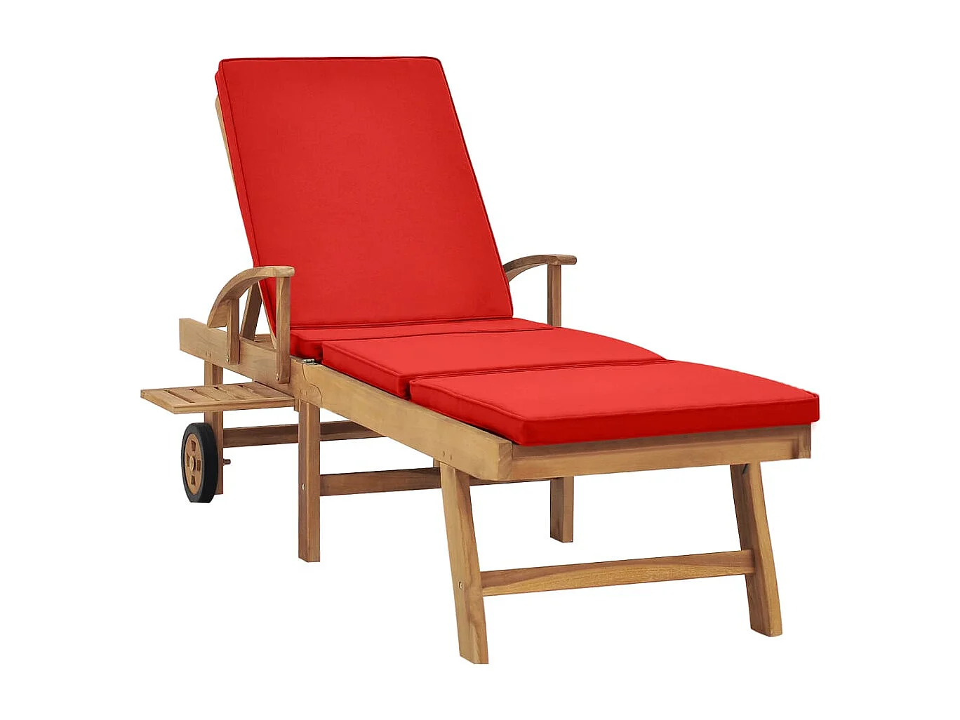 Chaise longue avec coussin Bois de teck solide Rouge